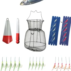 Angelset Hering Gr.L 8 Teile 1x Setzkescher 5x Vorfach 2x Blei