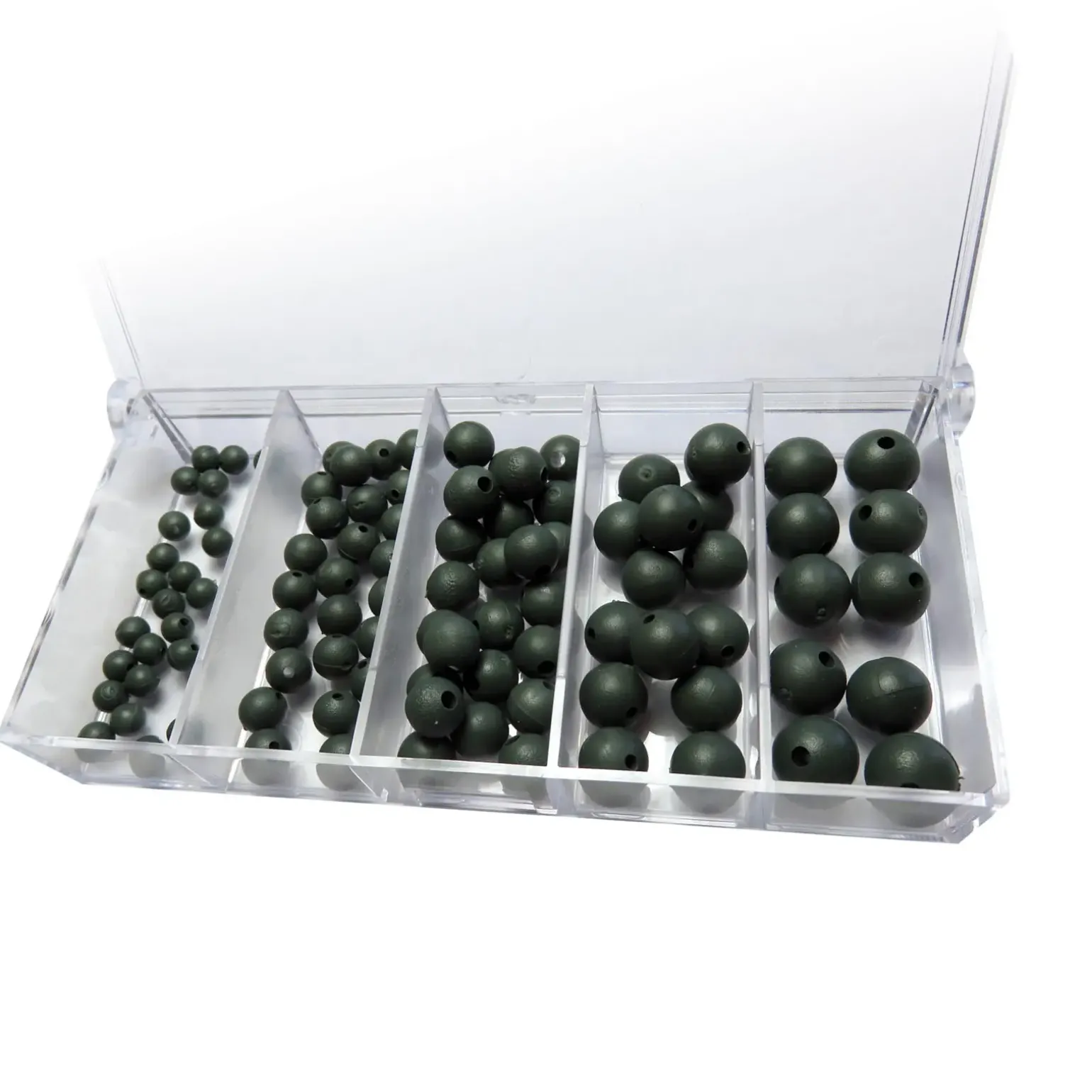 Behr Premium Gummiperlen-Sortiment 1 – Angeln Set 6 Größen / 100 Stück + Box