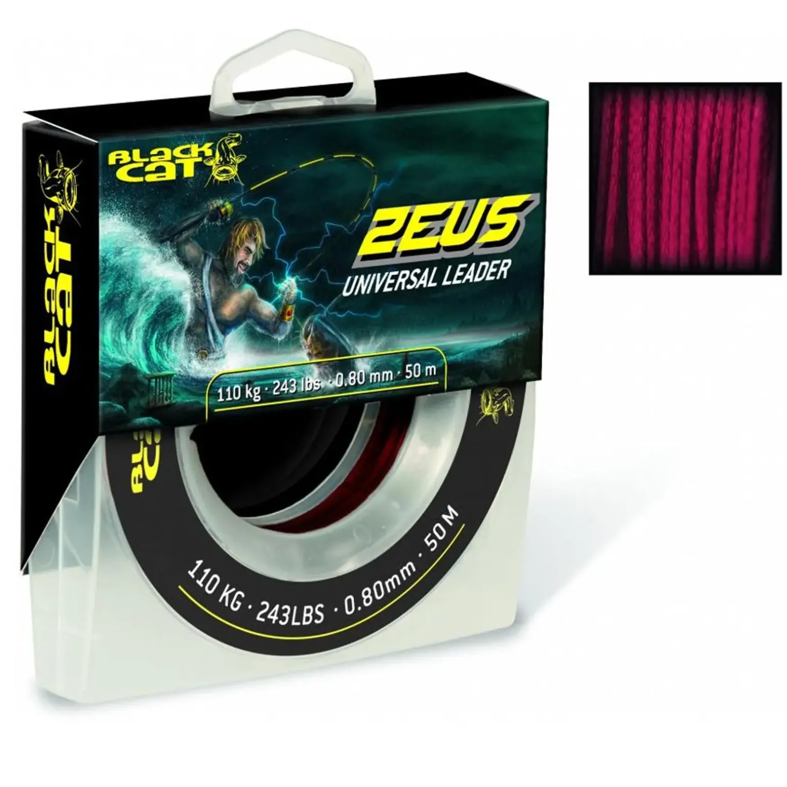 Black Cat Zeus Universal Leader 50m 110kg 0,80mm rot Geflochtene Waller-Vorfachschnur