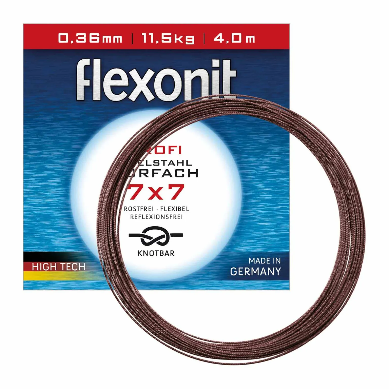 Flexonit 7x7 Stahlvorfach 0,36mm + passende Quetschhülsen komplett Angelset