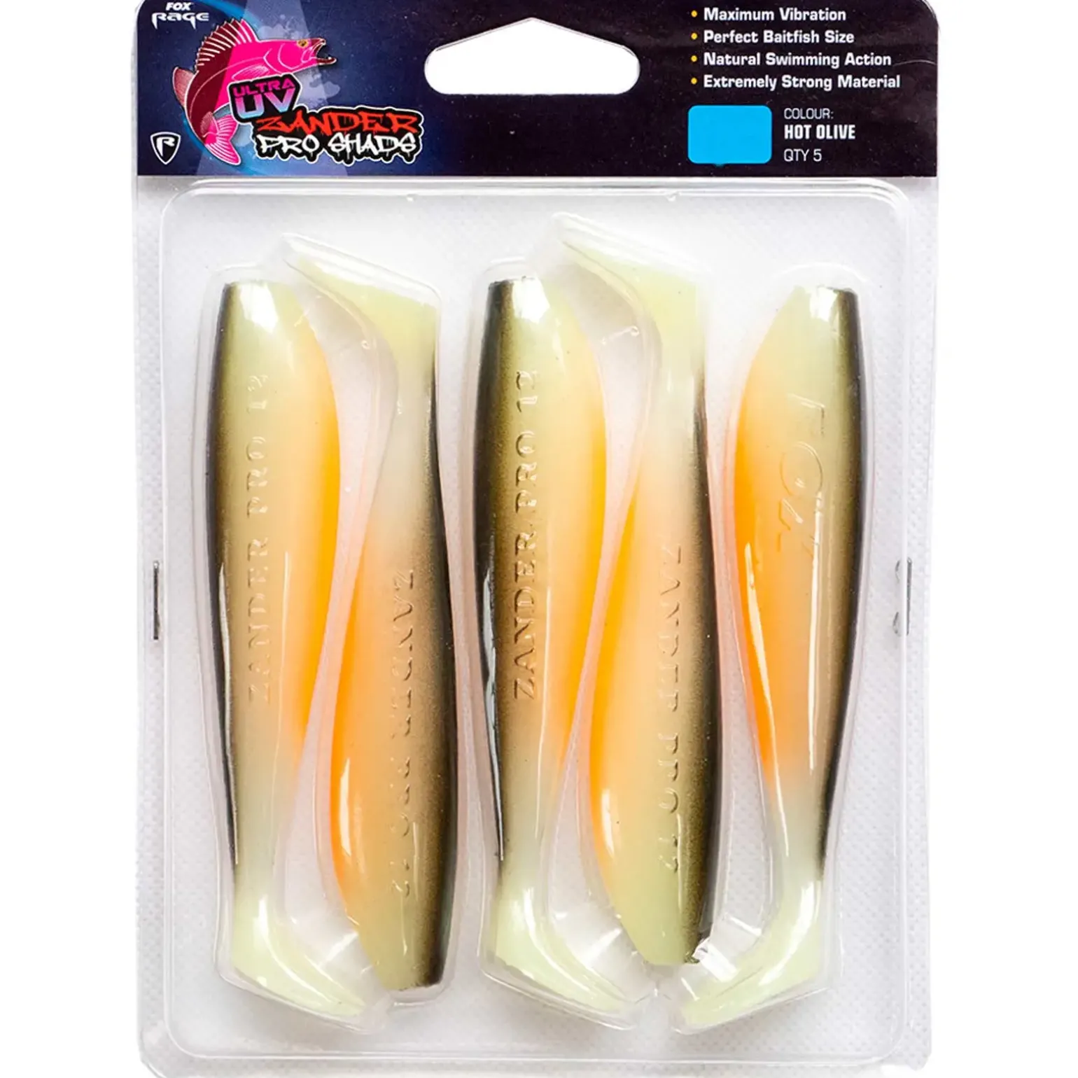 Fox Rage Zander Pro Ultra UV 10cm/4" UV HOT OLIVE x 5pc Gummifisch