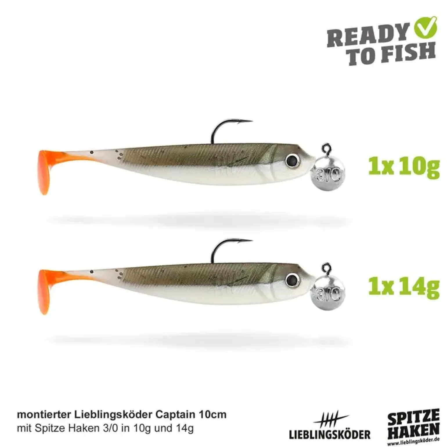 Lieblingsköder 10cm Actionpack Captain Gummifisch montiert Set