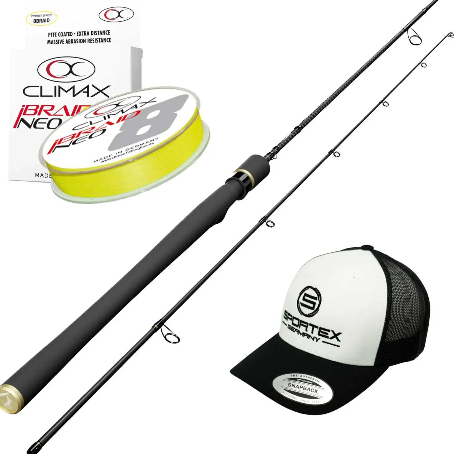 Power-Spinn-Komplettset – Sportex Curve 240 + Climax iBraid 0,14 + Cap