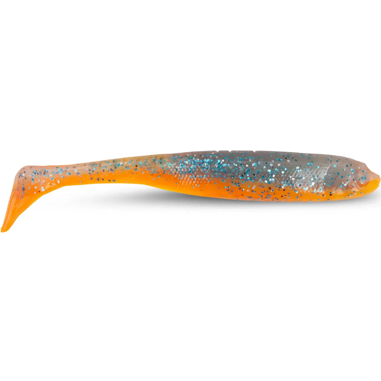 Sänger Iron Claw Moby Slim Jim Non Toxic UV 7cm Blue Glitter Orange 2 Stk. Gummifische